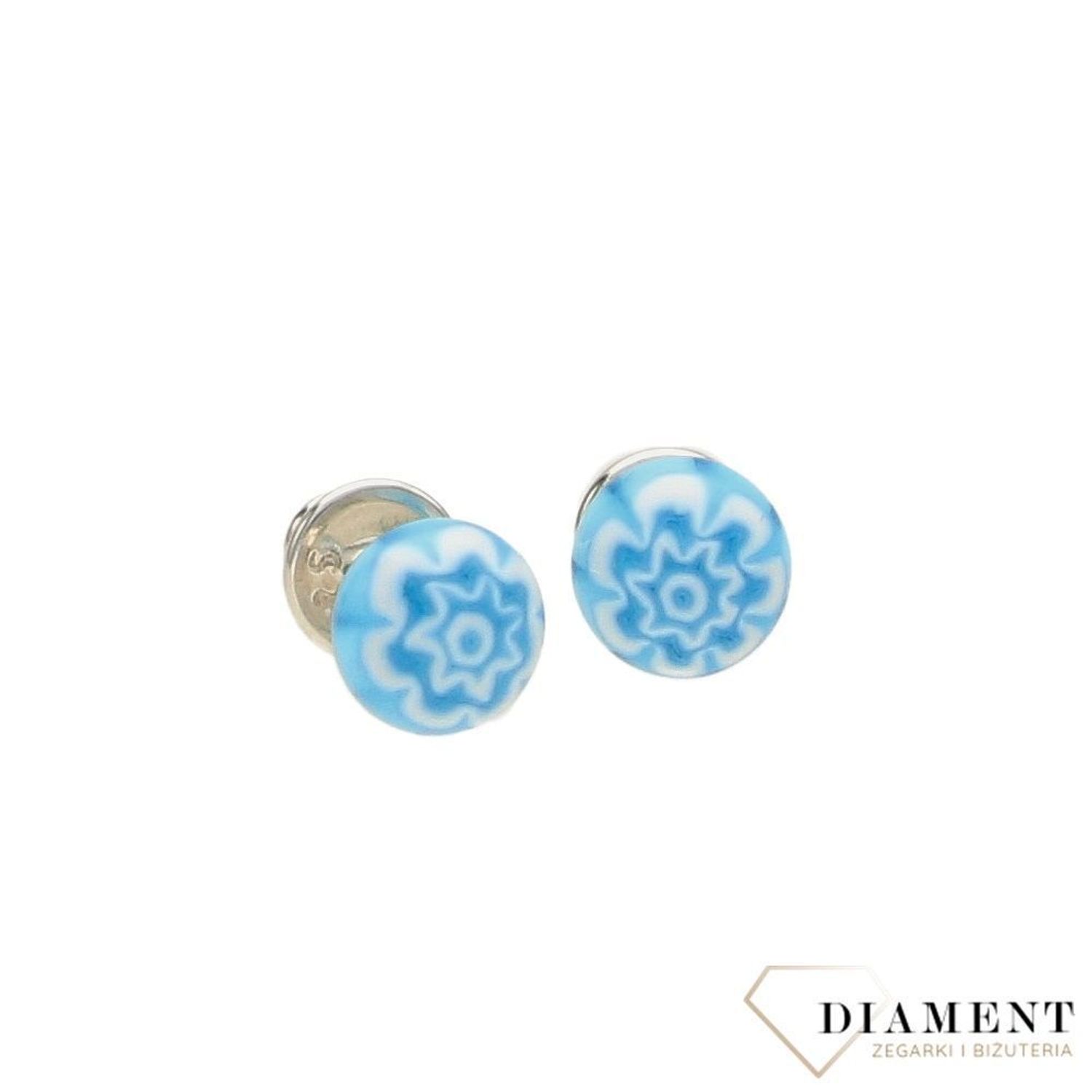 Kolczyki sztyft szkło weneckie niebieskie Murano 16.jpg